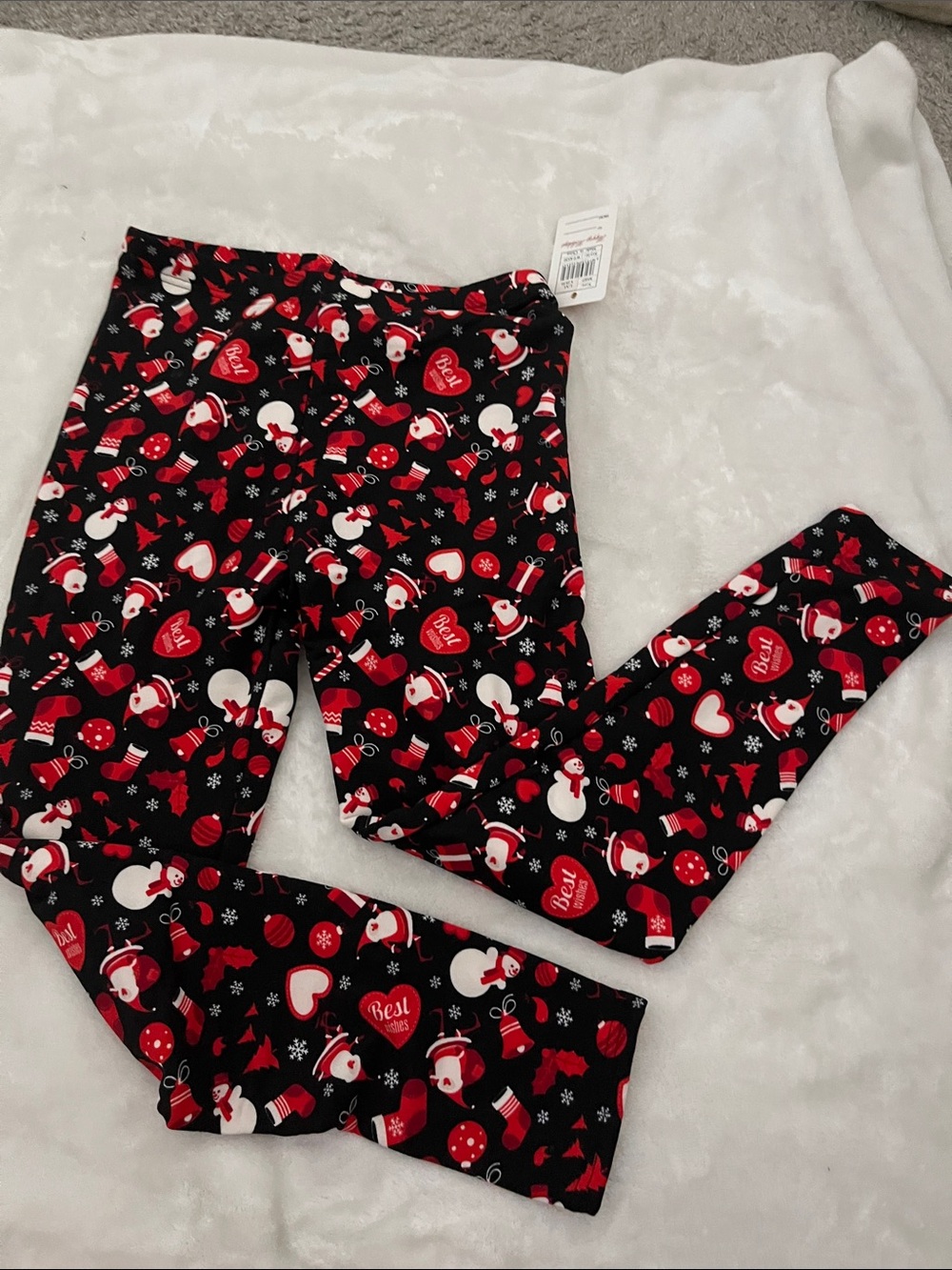 Womens Black & Red Holiday Print Leggings